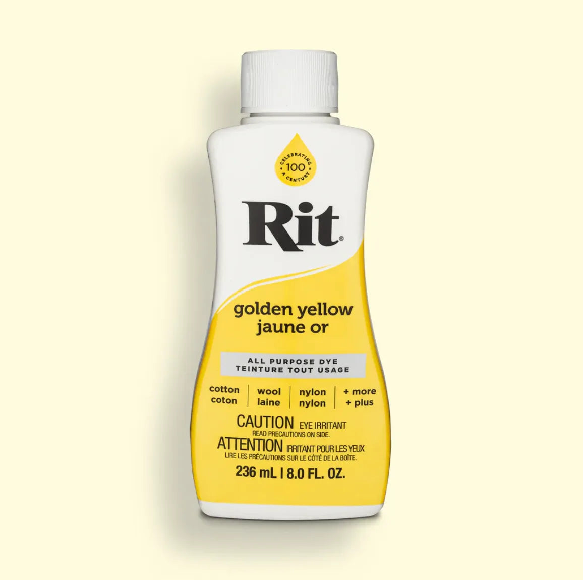 Rit all purpose dye bottle in golden yellow color