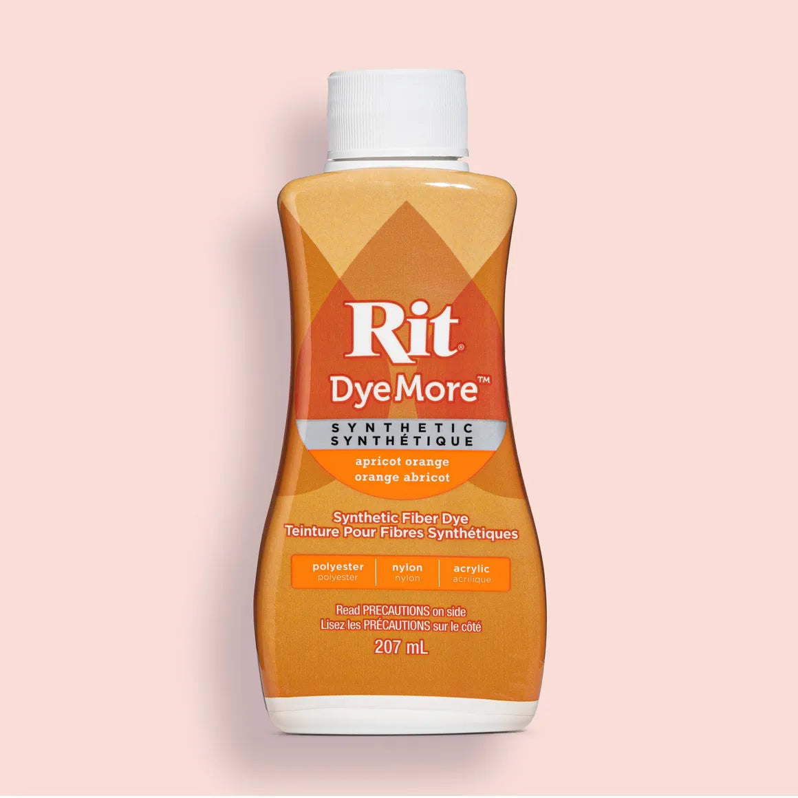 Rit DyeMore synthetic fiber dye bottle in apricot orange
