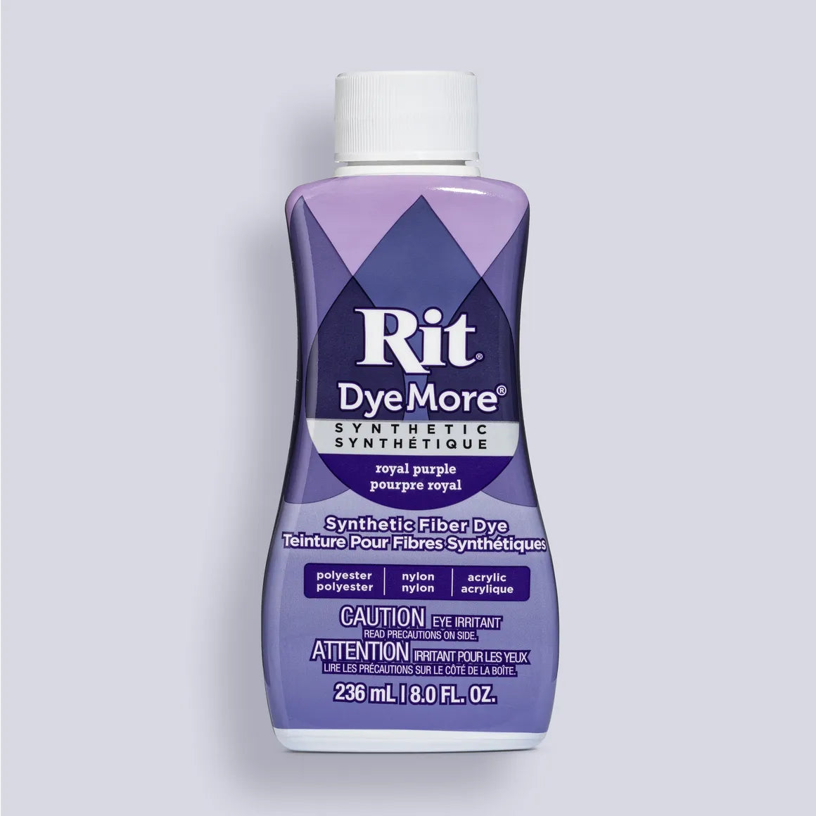 Bottle of Rit DyeMore synthetic fiber dye in royal purple