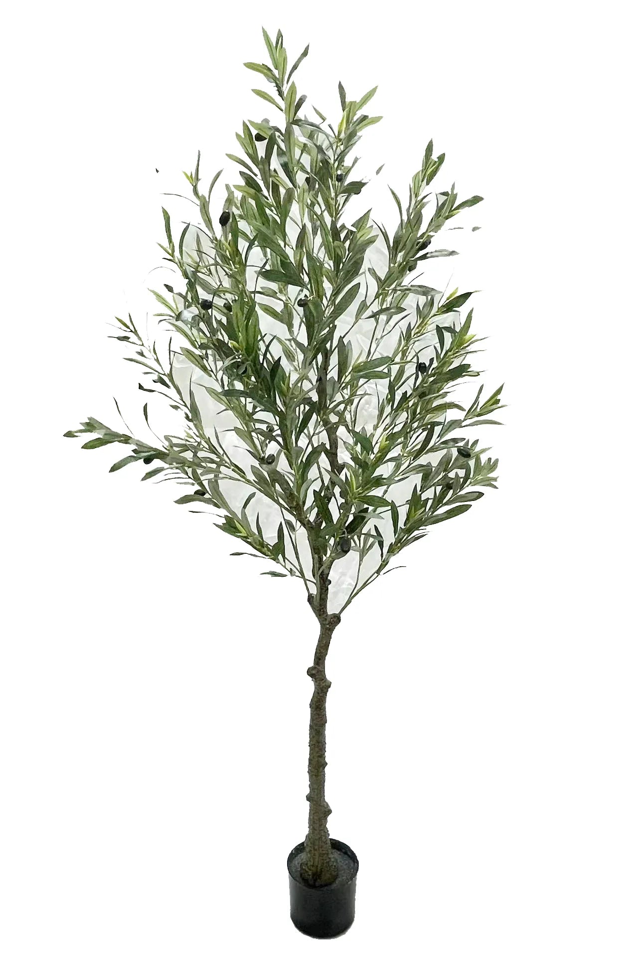 Artificial olive tree with green leaves on a white background