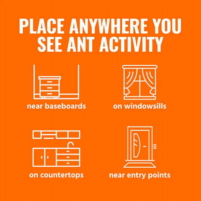 Orange background with white text and icons for ant control placement