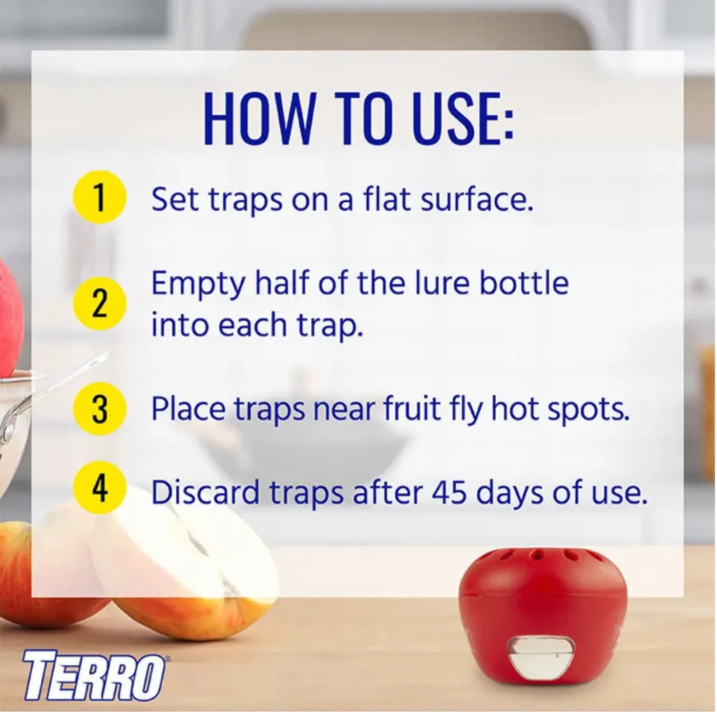 Instructions on how to use TERRO traps with a blurred background