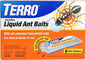 Box of Terro Liquid Ant Baits T300m with an ant illustration on a blue and orange background.