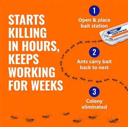 Terro Anticide product advertisement with steps on an orange background