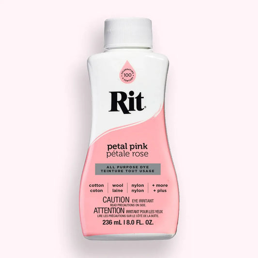 Rit all purpose dye bottle in petal pink color on a white background