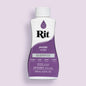 Bottle of Rit all-purpose dye in purple on a light purple background