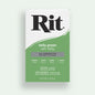 Rit dye packet in kelly green on a light gray background