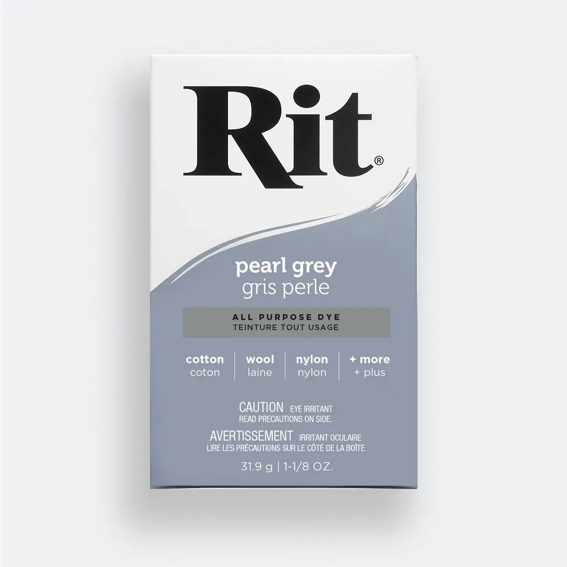 Rit dye packet for pearl grey color on a white background
