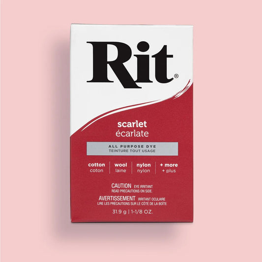 Rit dye 'scarlet' color on a pink background
