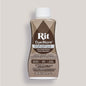 Bottle of Rit DyeMore synthetic fiber dye in chocolate brown on a gray background