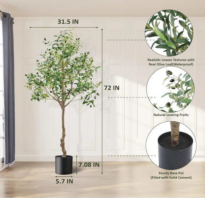 Artificial olive tree with measurements and details on a neutral background