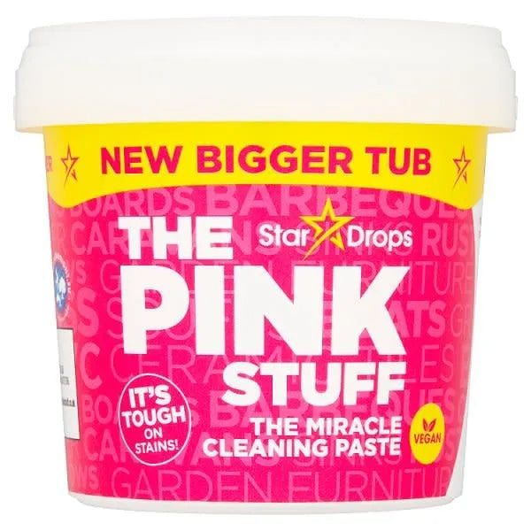 The Pink Stuff cleaning paste container with 'Star Drops' branding