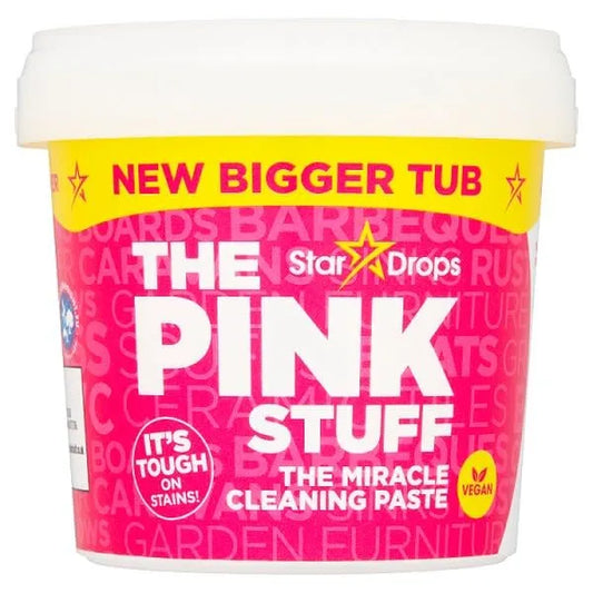 The Pink Stuff cleaning paste container with 'Star Drops' branding